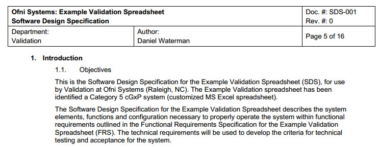 Sample FastVal Design Specification Template