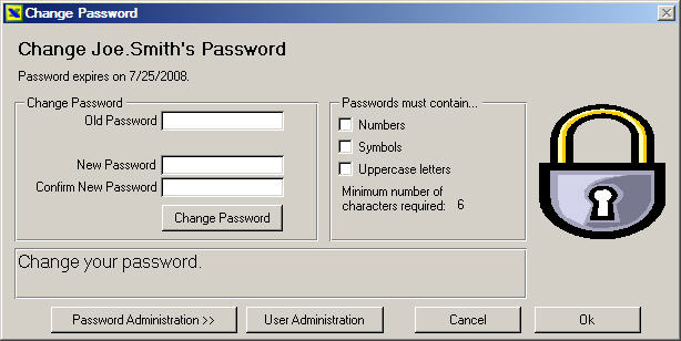 Using the Change Password function in the Part 11 Toolkit – The Part 11 Toolkit provides spreadsheets with password protection. Password strength can be customized to meet your business requirements.