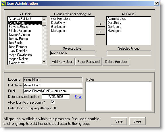 Using the User Administration screen in ExcelSafe – Define users and assign users to the appropriate security groups. 